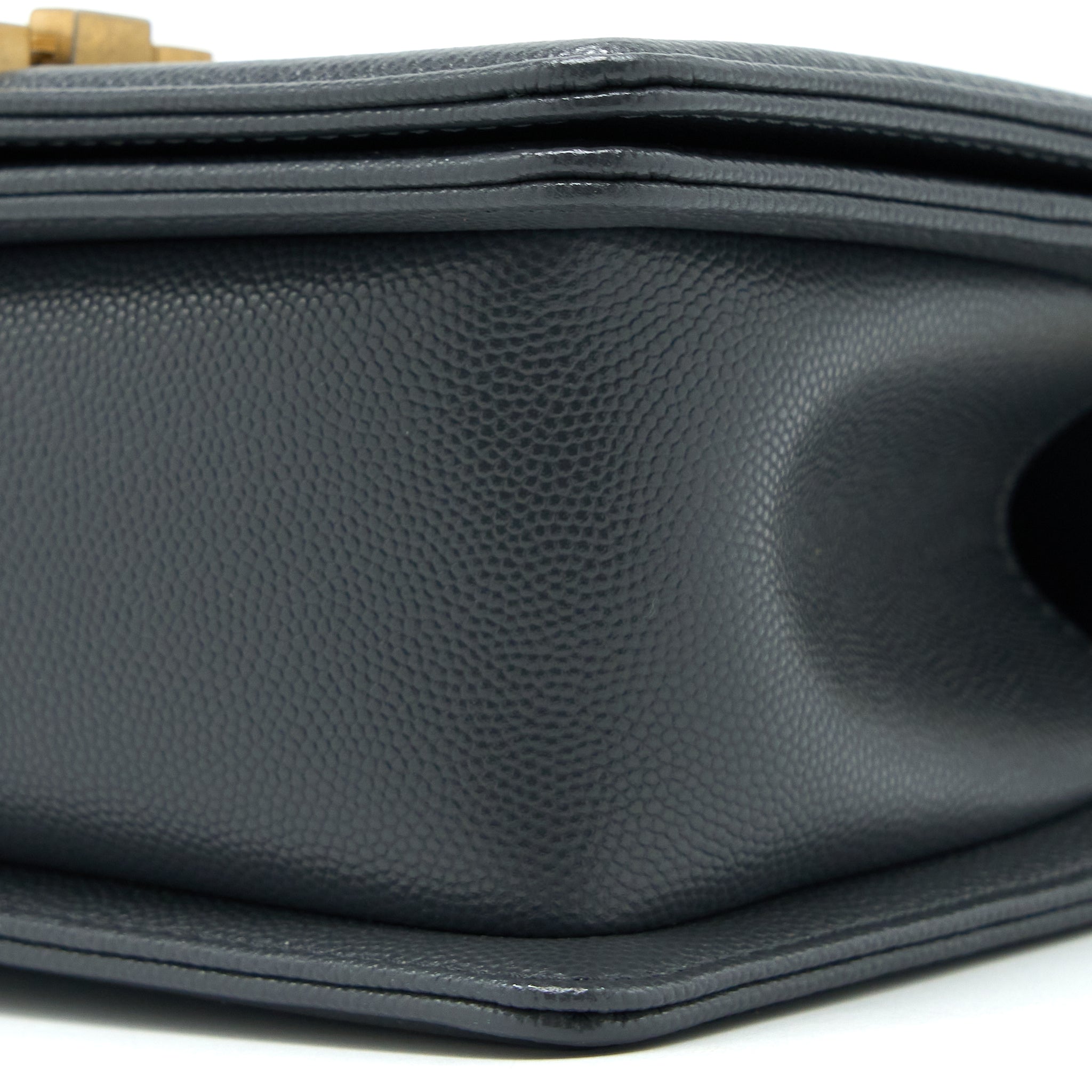 CHANEL SMALL BOY BAG CHEVRON CAVIAR DARK GREY BRUSHED GHW (MICROCHIP)