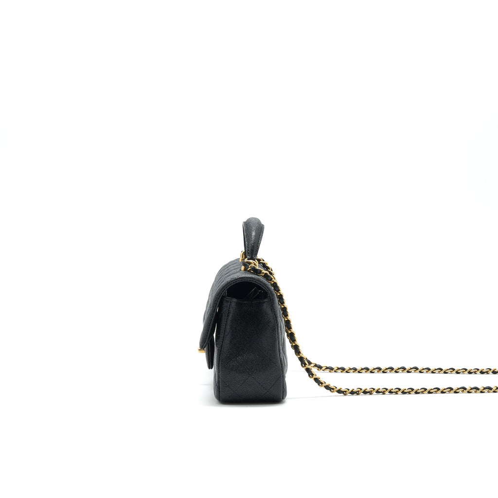 CHANEL RECTANGULAR MINI TOP HANDLE FLAP BAG GRANIED CALFSKIN BLACK GHW