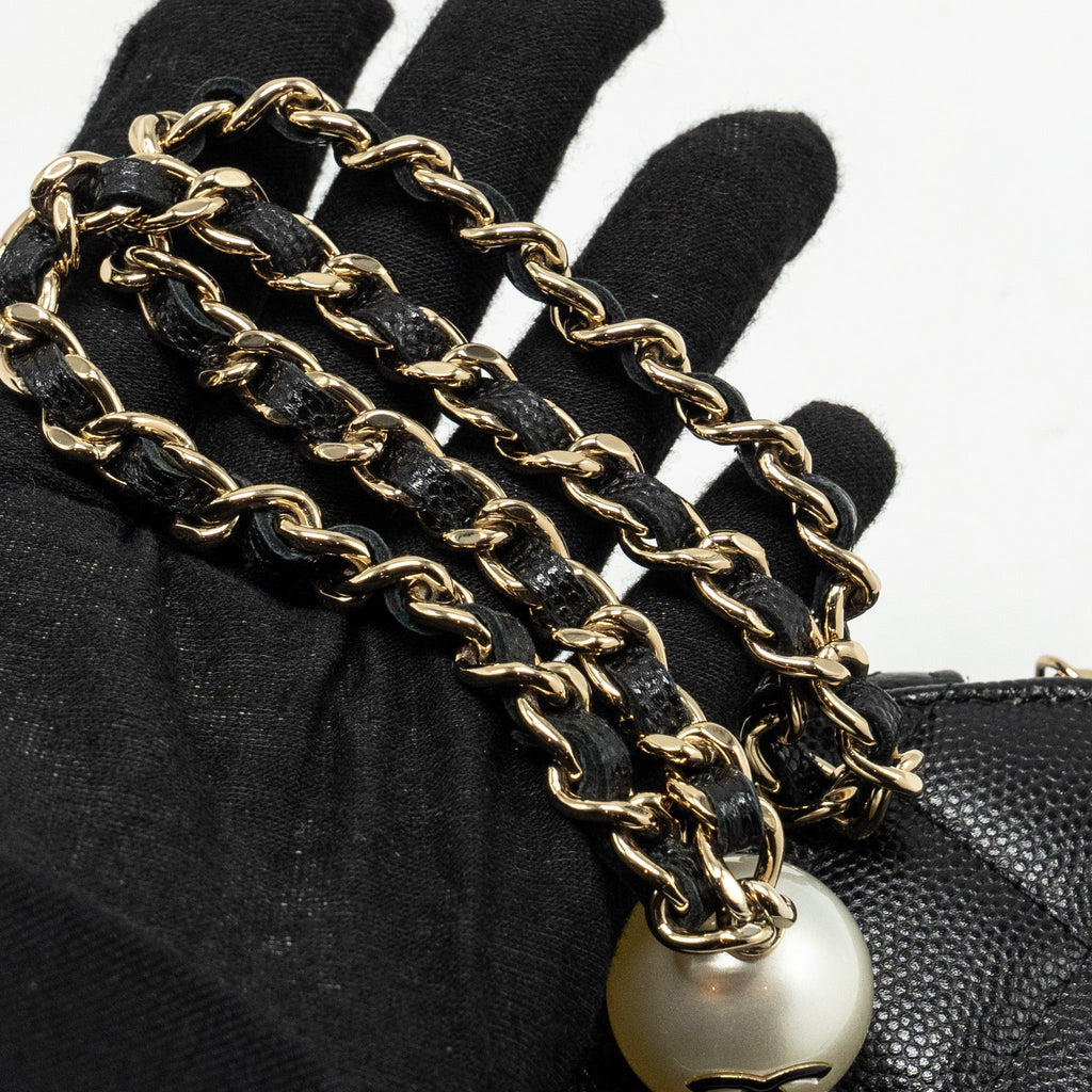 CHANEL SMALL VANITY CLUTCH WITH CHAIN CC PEARL CAVIAR BLACK LGHW