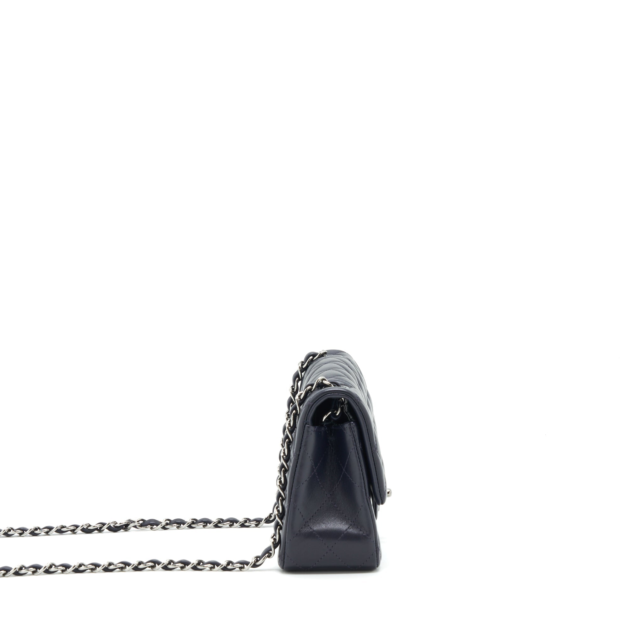 CHANEL MINI RECTANGULAR LAMBSKIN DARK PURPLE BLACK HARDWARE