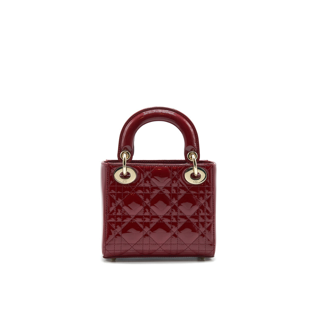 DIOR MINI LADY DIOR PATENT LEATHER RED WITH LGHW