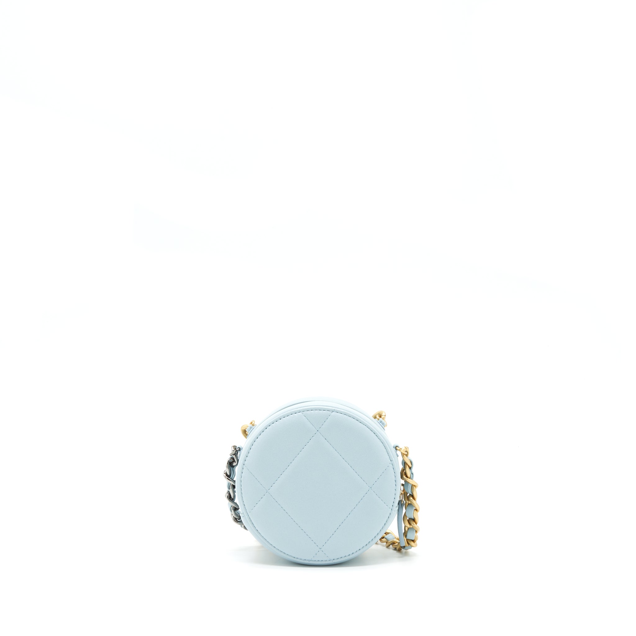 CHANEL 19 ROUND CLUTCH WITH CHAIN LAMBSKIN LIGHT BLUE
