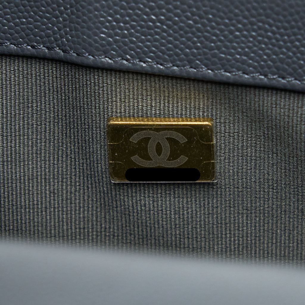 CHANEL SMALL BOY BAG CHEVRON CAVIAR DARK GREY BRUSHED GHW (MICROCHIP)