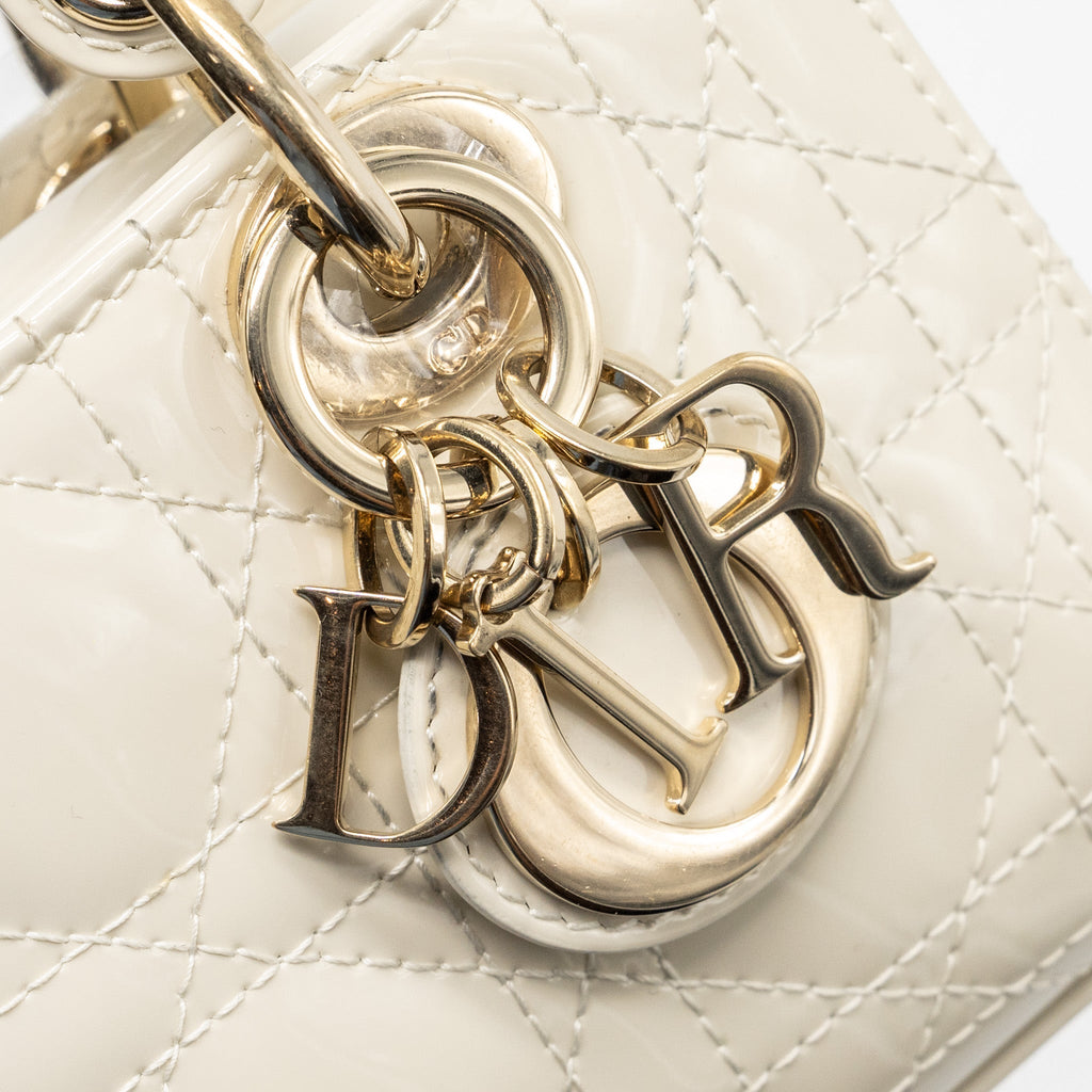 DIOR LADY D-JOY MICRO BAG PATENT CREAMY WHITE LGHW