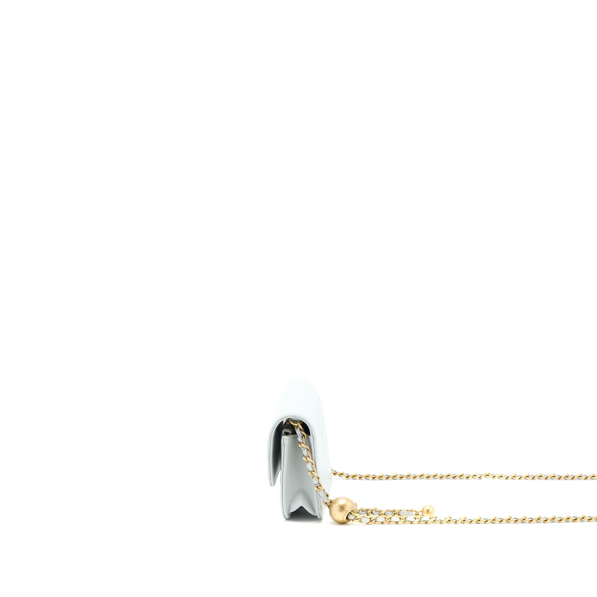 CHANEL 23C PEARL CRUSH MINI FLAP BAG LAMBSKIN LIGHT GREY BRUSHED GHW (MICROCHIP)