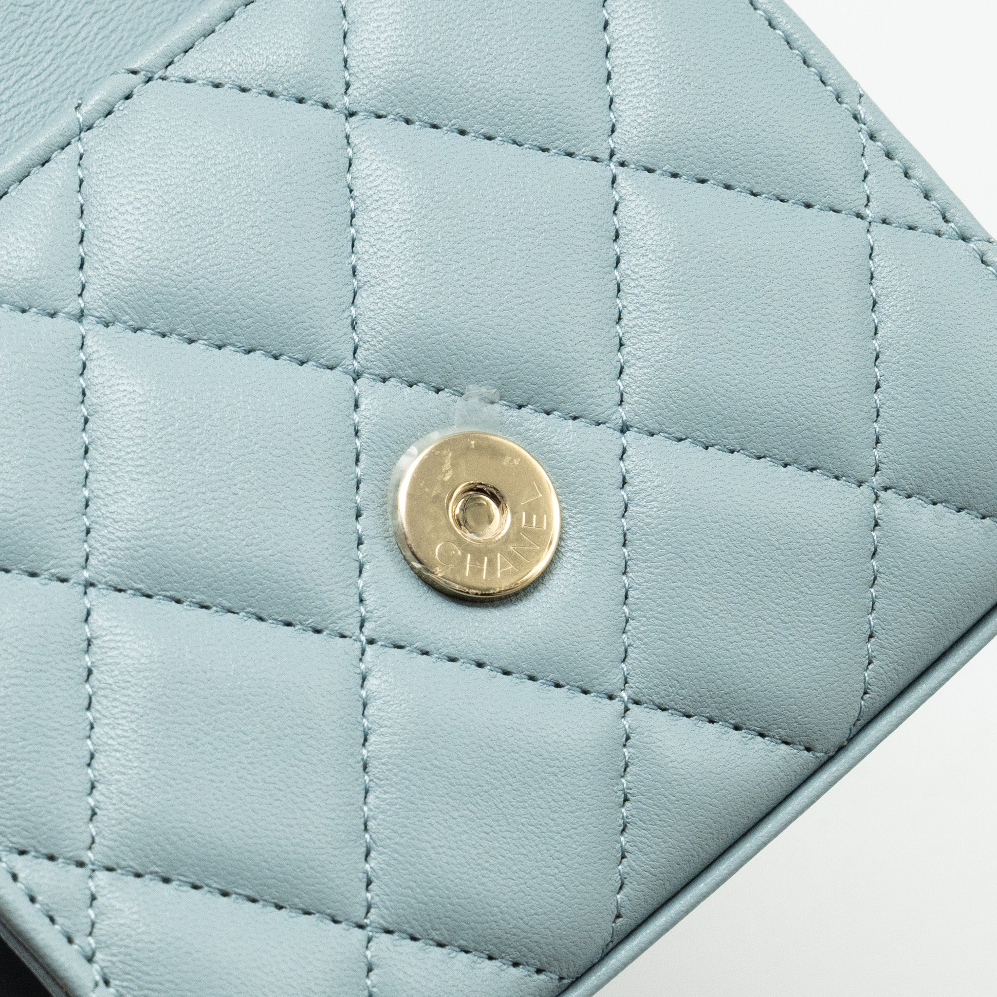 CHANEL TOP HANDLE MINI FLAP BAG LAMBSKIN LIGHT BLUE LGHW