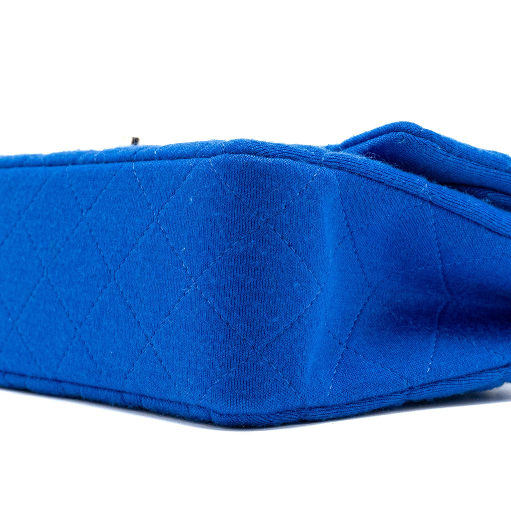 CHANEL MEDIUM CLASSIC DOUBLE FLAP BAG FABRIC BLUE SHW