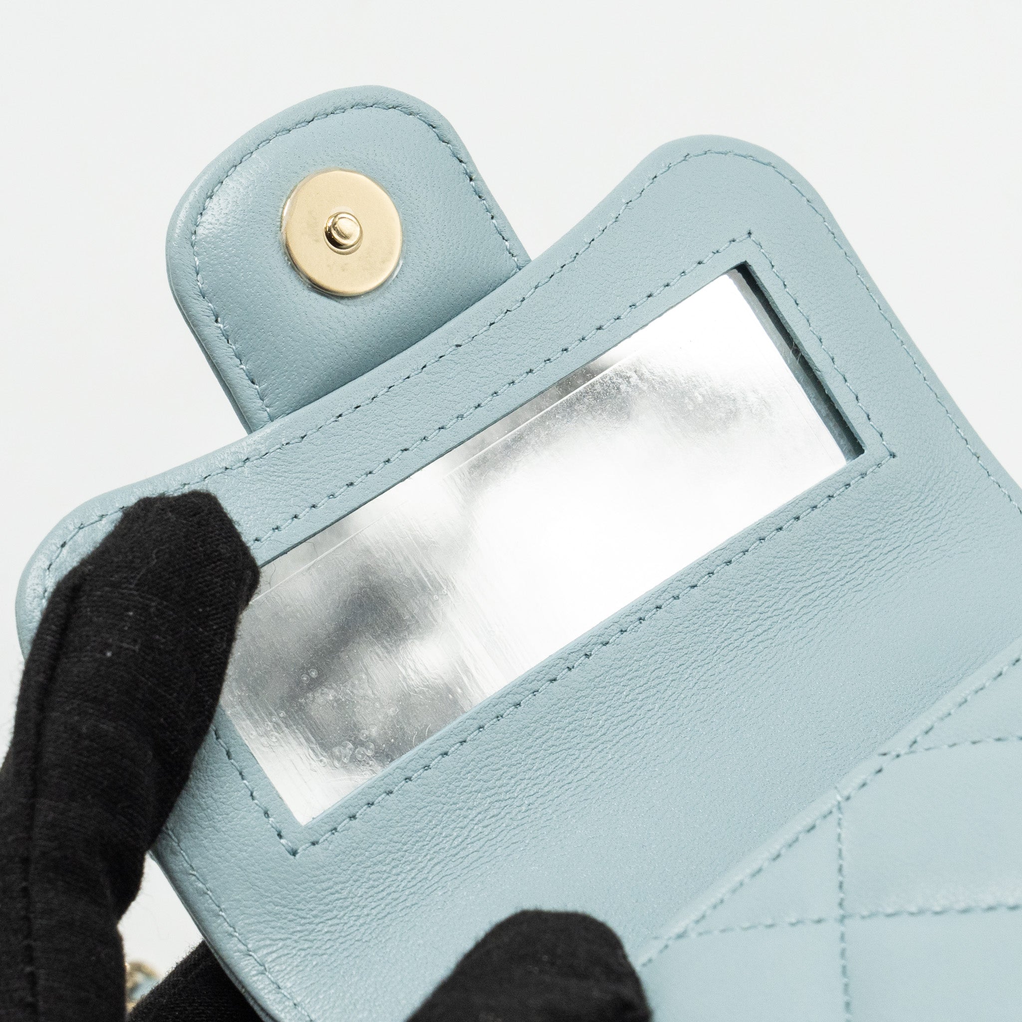 CHANEL TOP HANDLE MINI FLAP BAG LAMBSKIN LIGHT BLUE LGHW