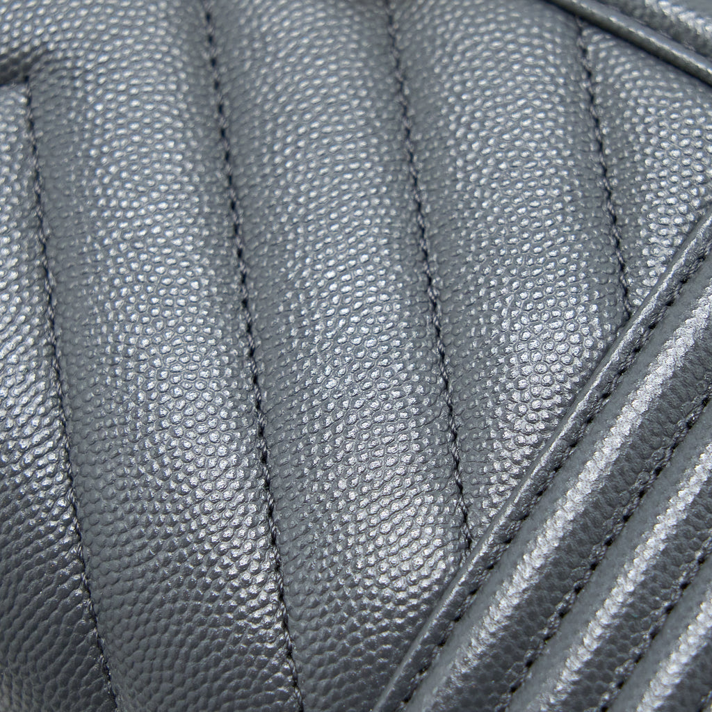 CHANEL SMALL BOY BAG CHEVRON CAVIAR DARK GREY BRUSHED GHW (MICROCHIP)