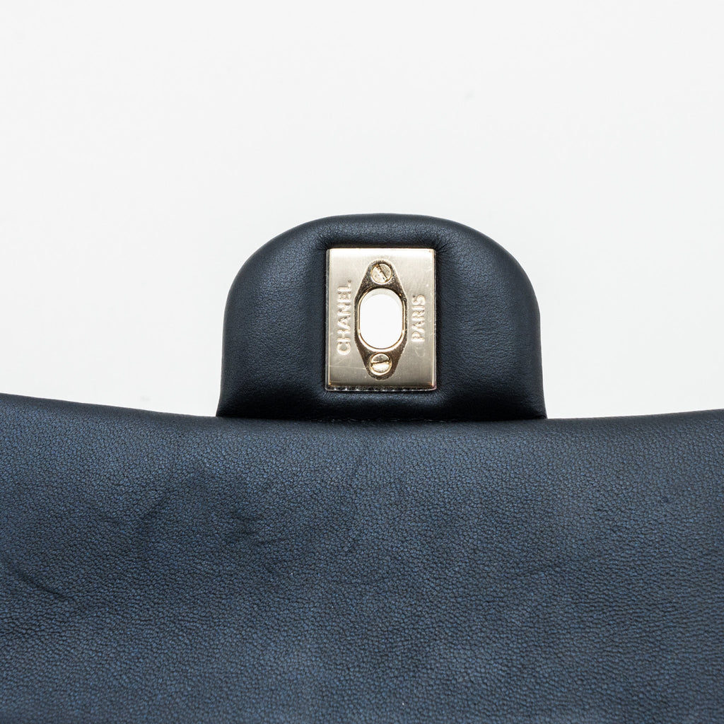CHANEL 22A TOP HANDLE MINI RECTANGULAR FLAP BAG LAMBSKIN DARK BLUE LGHW(MICROCHIP)