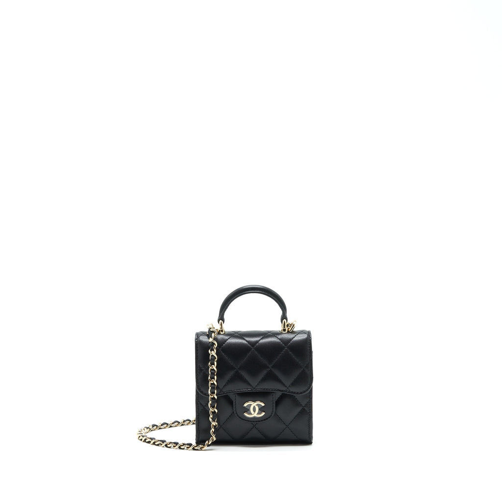 CHANEL 22P TOP HANDLE MINI FLAP BAG WITH CHAIN LAMBSKIN BLACK LGHW