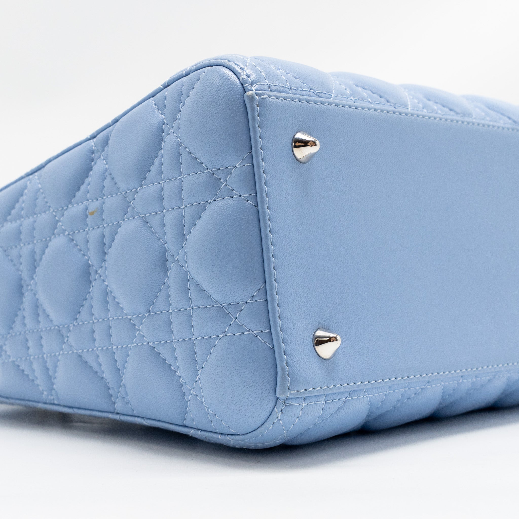 DIOR MEDIUM LADY DIOR LAMBSKIN LIGHT BLUE SHW