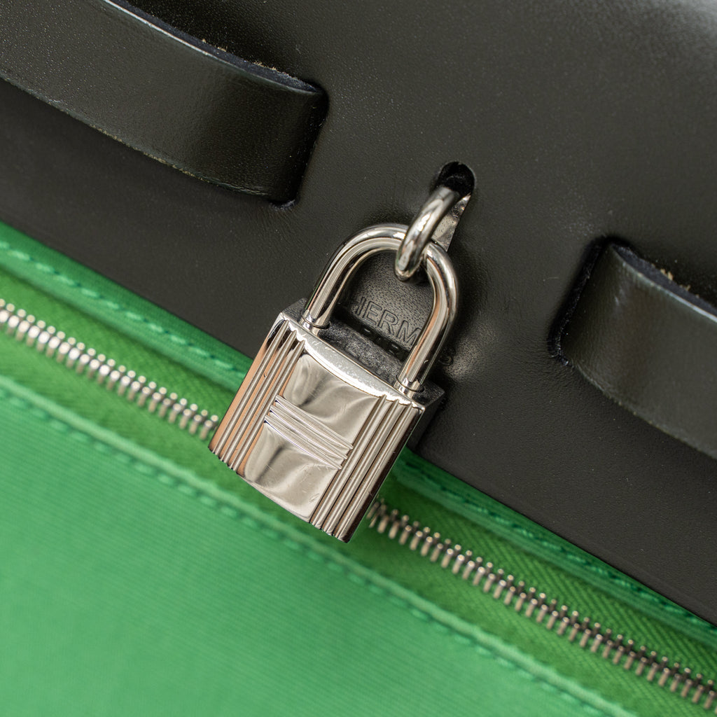 HERMES HERBAG 31 ZIP BAG CACHE HUNTER/CANVAS GREEN SHW