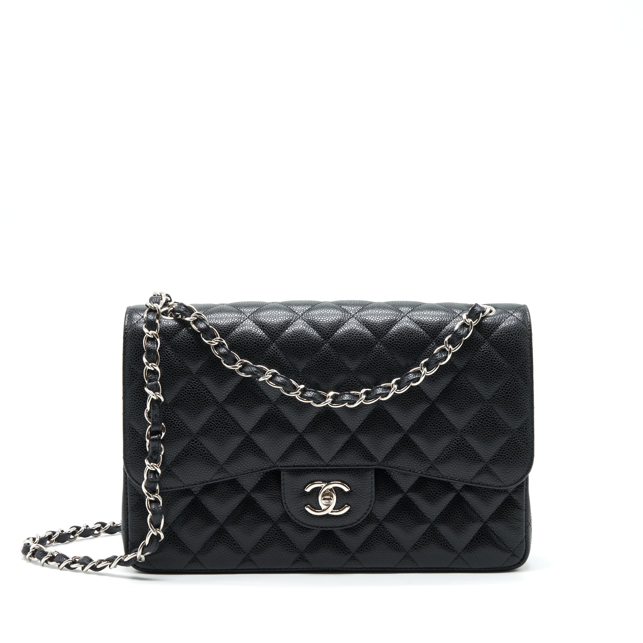 CHANEL JUMBO CLASSIC DOUBLE FLAP BAG CAVIAR BLACK SHW
