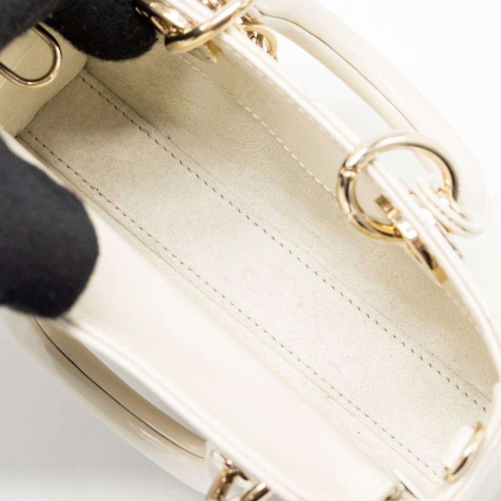 DIOR LADY D-JOY MICRO BAG PATENT CREAMY WHITE LGHW