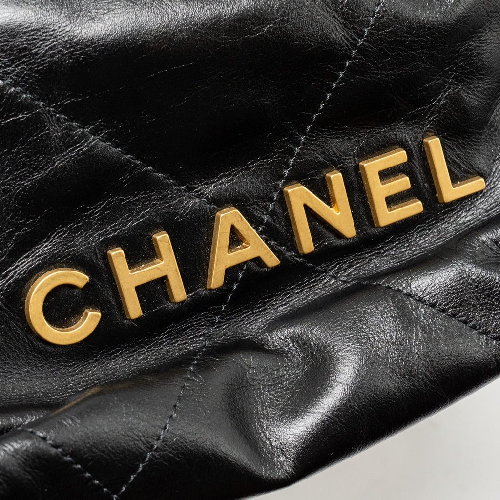 CHANEL MINI 22 BAG SHINY CALFSKIN BLACK GHW (MICROCHIP)