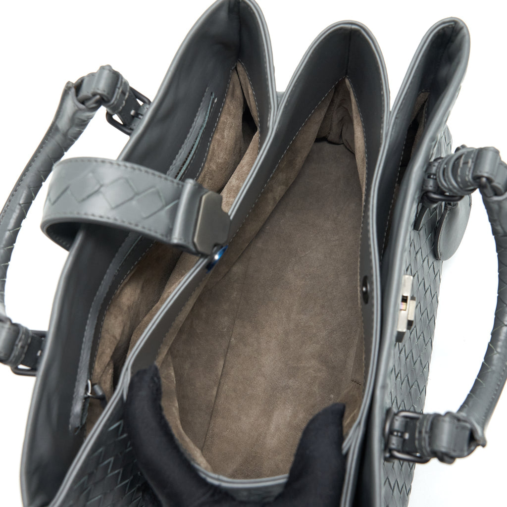 BOTTEGA VENETA ROMA TOTE BAG DARK GREY RUTHENIUM SLIVER HARDWARE