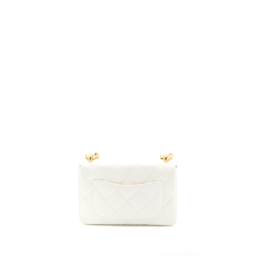CHANEL 22S GIANT CHAIN FLAP SHOULDER BAG LAMBSKIN WHITE BRUSHED GHW (MICROCHIP)