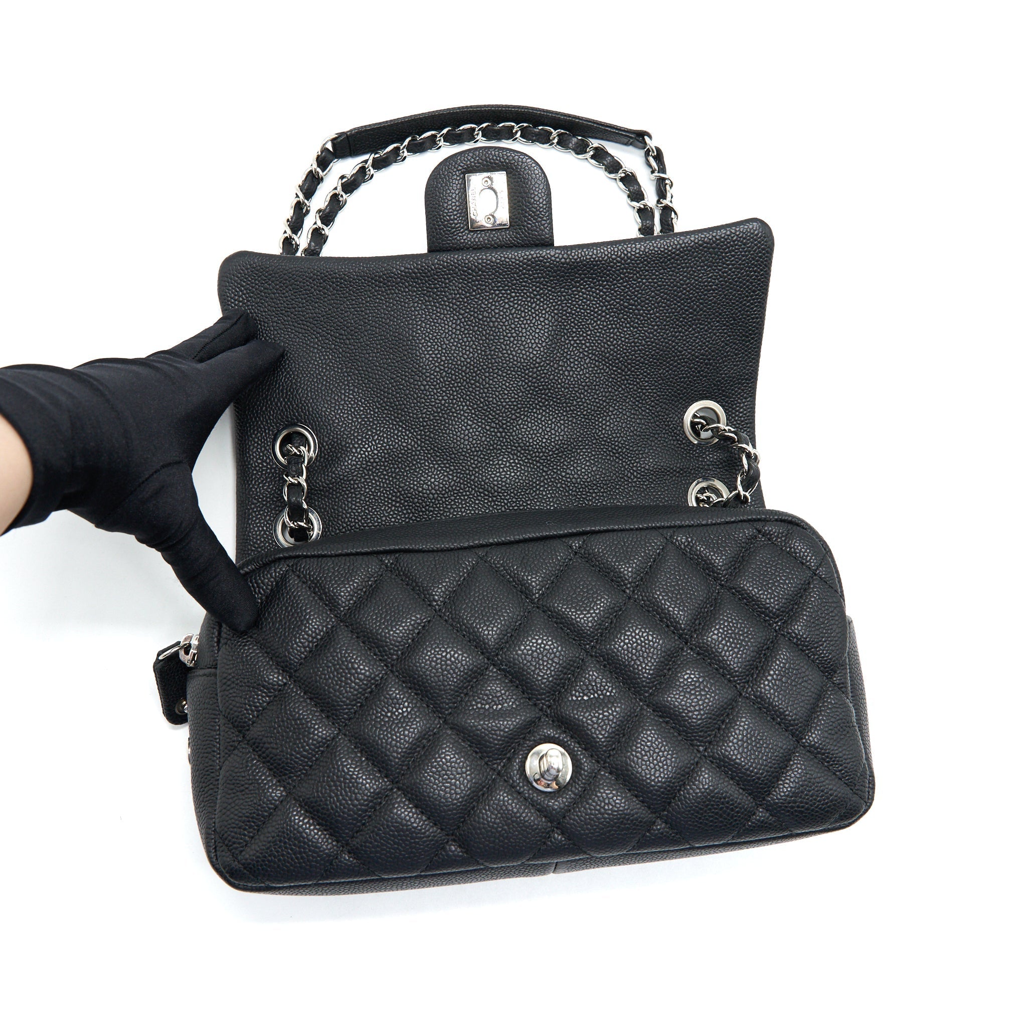 CHANEL FLAP BAG WITH INNER ZIPPER CAVIAR BLACK SHW