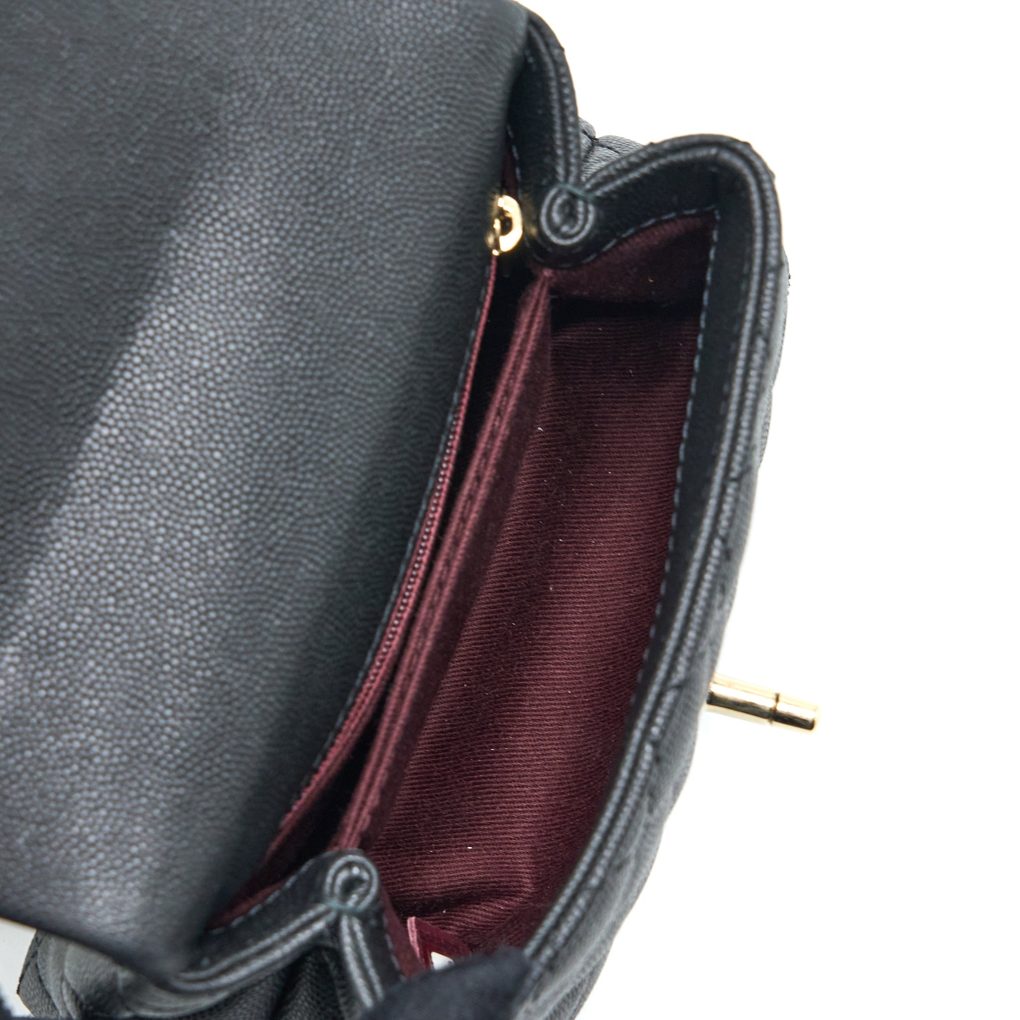 CHANEL MINI COCO HANDLE CAVIAR BLACK/BURGUNDY HANDLE LGHW