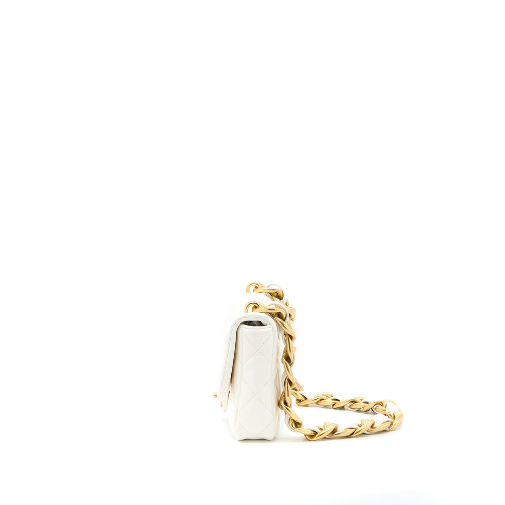 CHANEL 22S GIANT CHAIN FLAP SHOULDER BAG LAMBSKIN WHITE BRUSHED GHW (MICROCHIP)