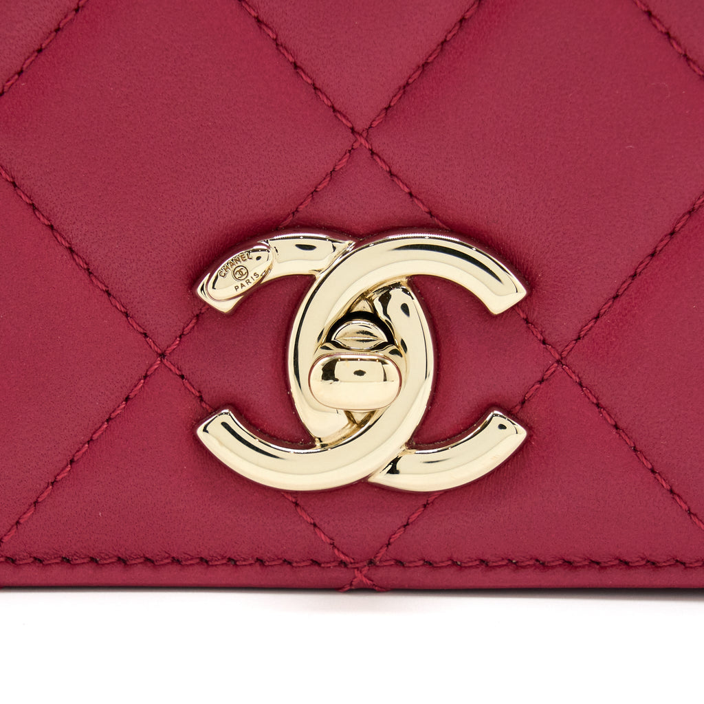 CHANEL TOP HANDLE FLAP BAG CROSSBODY LAMBSKIN PINK GHW