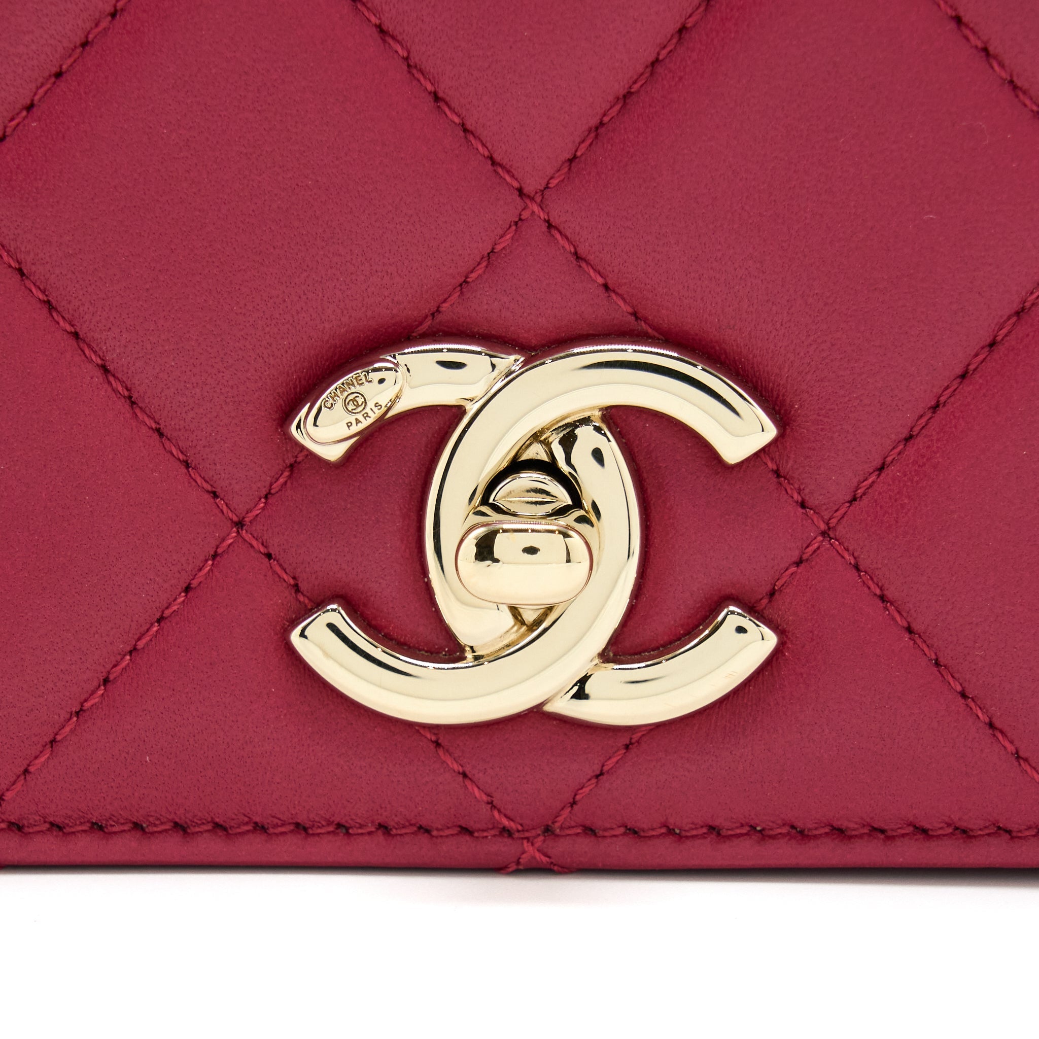 CHANEL TOP HANDLE FLAP BAG CROSSBODY LAMBSKIN PINK GHW