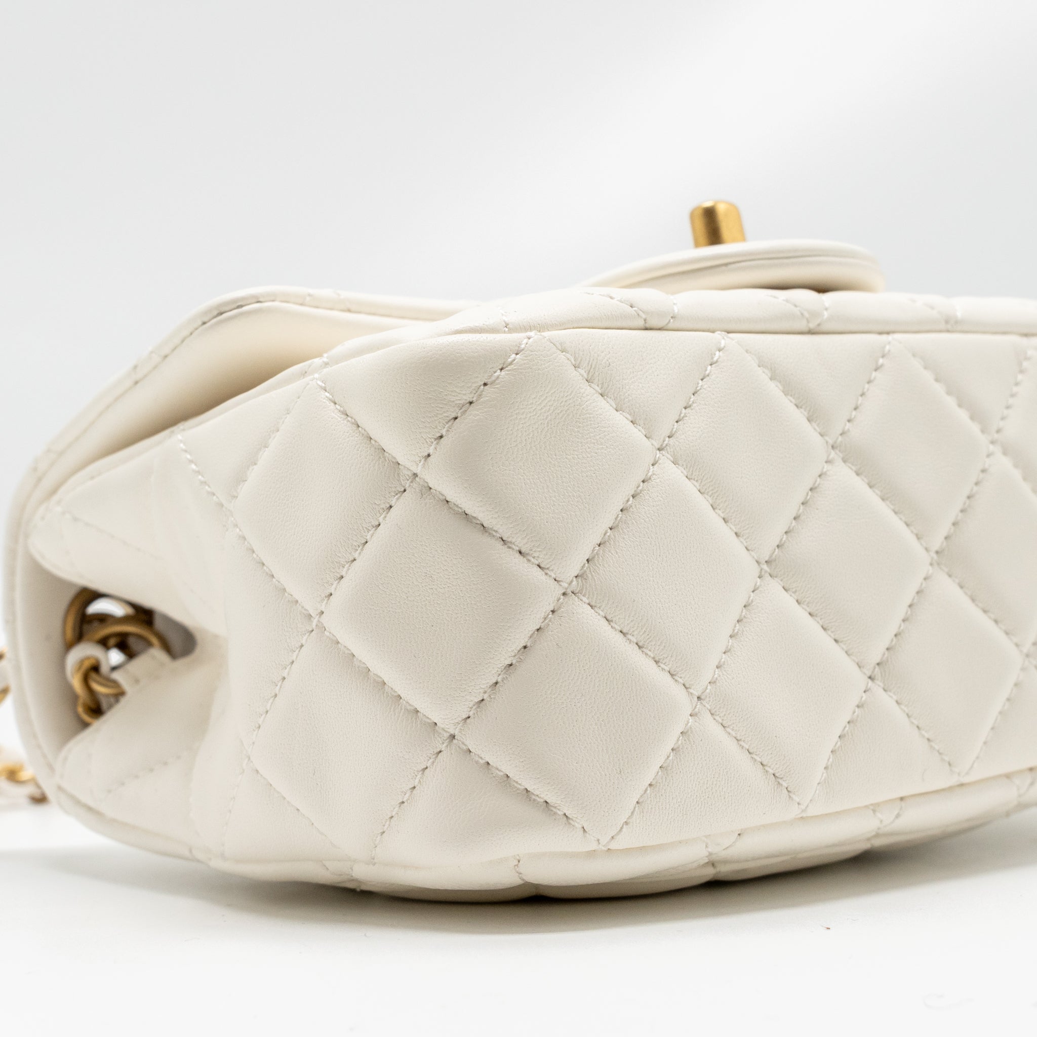 CHANEL PEARL CRUSH MINI SQUARE FLAP BAG LAMBSKIN WHITE GHW (MICROCHIP)