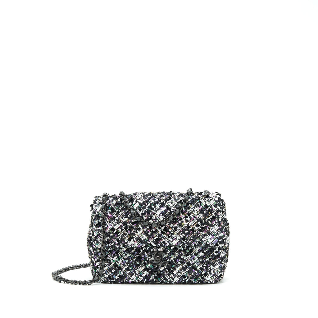 CHANEL MINI RECTANGULAR FLAP BAG SEQUINS MULTICOLOR BLACK HARDWARE