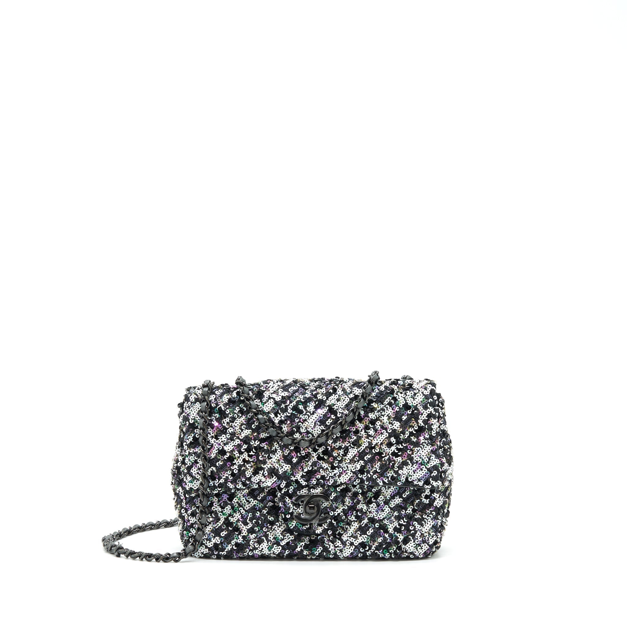 CHANEL MINI RECTANGULAR FLAP BAG SEQUINS MULTICOLOR BLACK HARDWARE