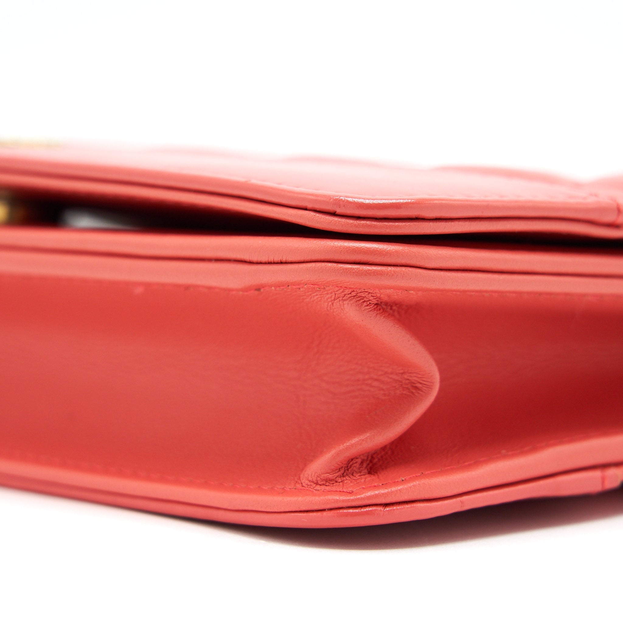 CHANEL WALLET ON CHAIN CORAL PINK DOUBLE COLOUR HARDWARE