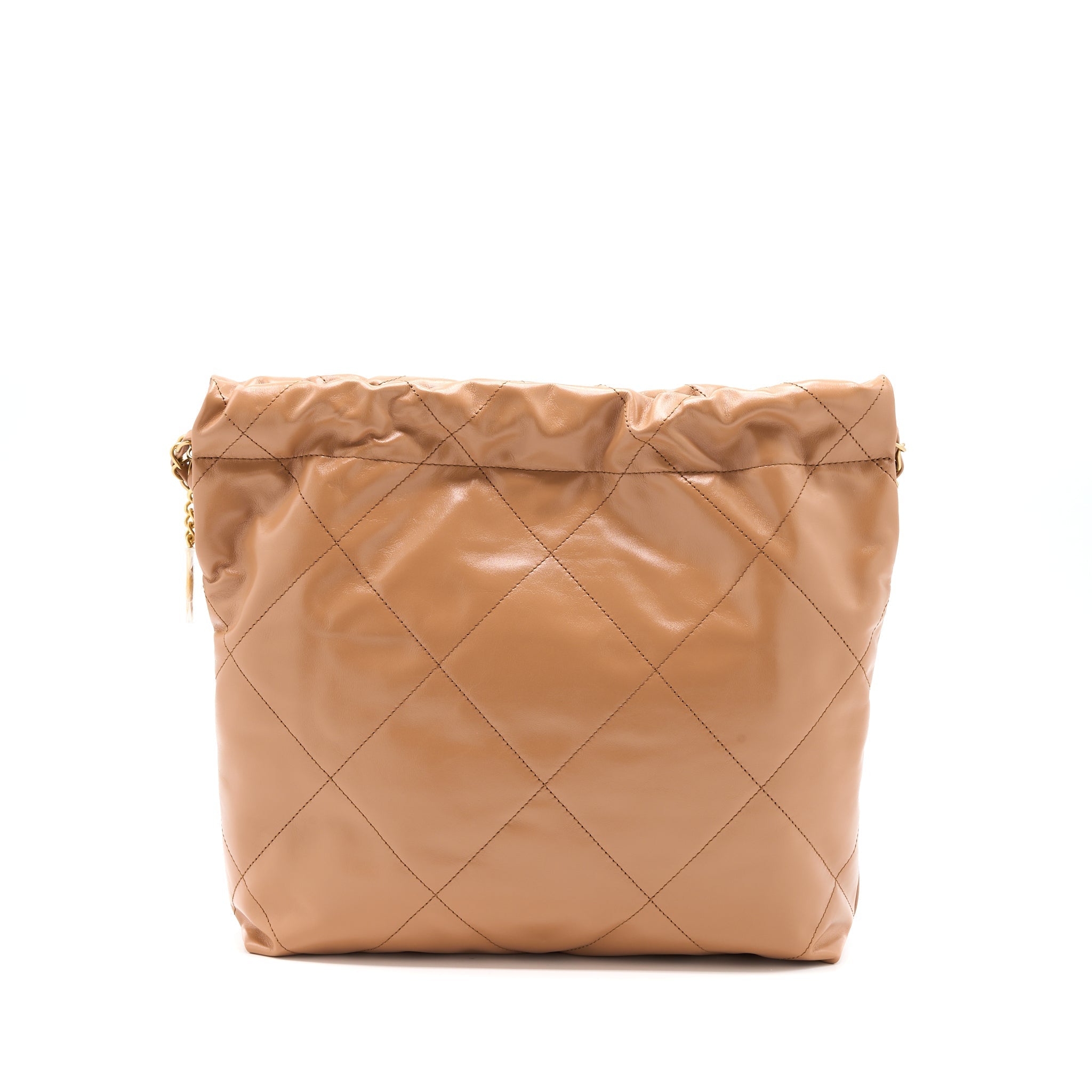 CHANEL SMALL 22 BAG SHINY CALFSKIN CARAMEL GHW (MICROCHIP)