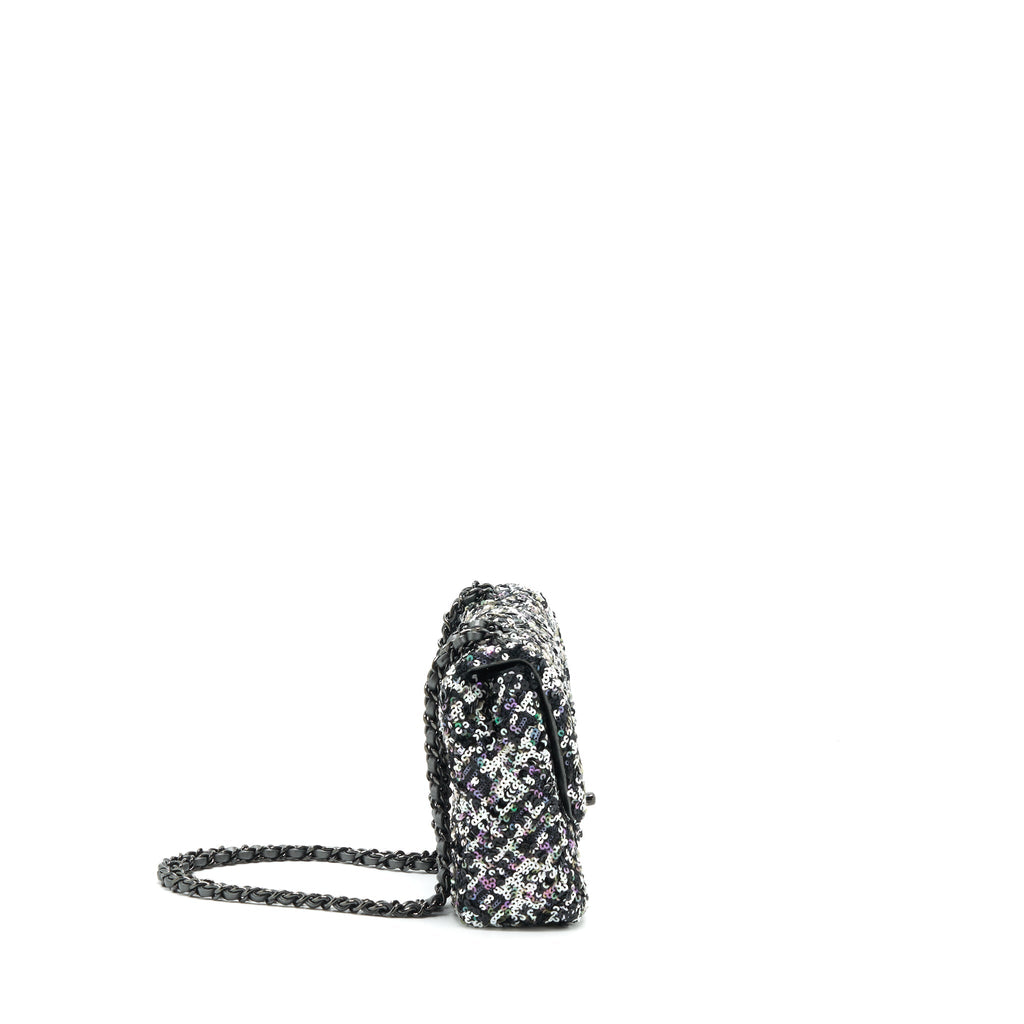 CHANEL MINI RECTANGULAR FLAP BAG SEQUINS MULTICOLOR BLACK HARDWARE