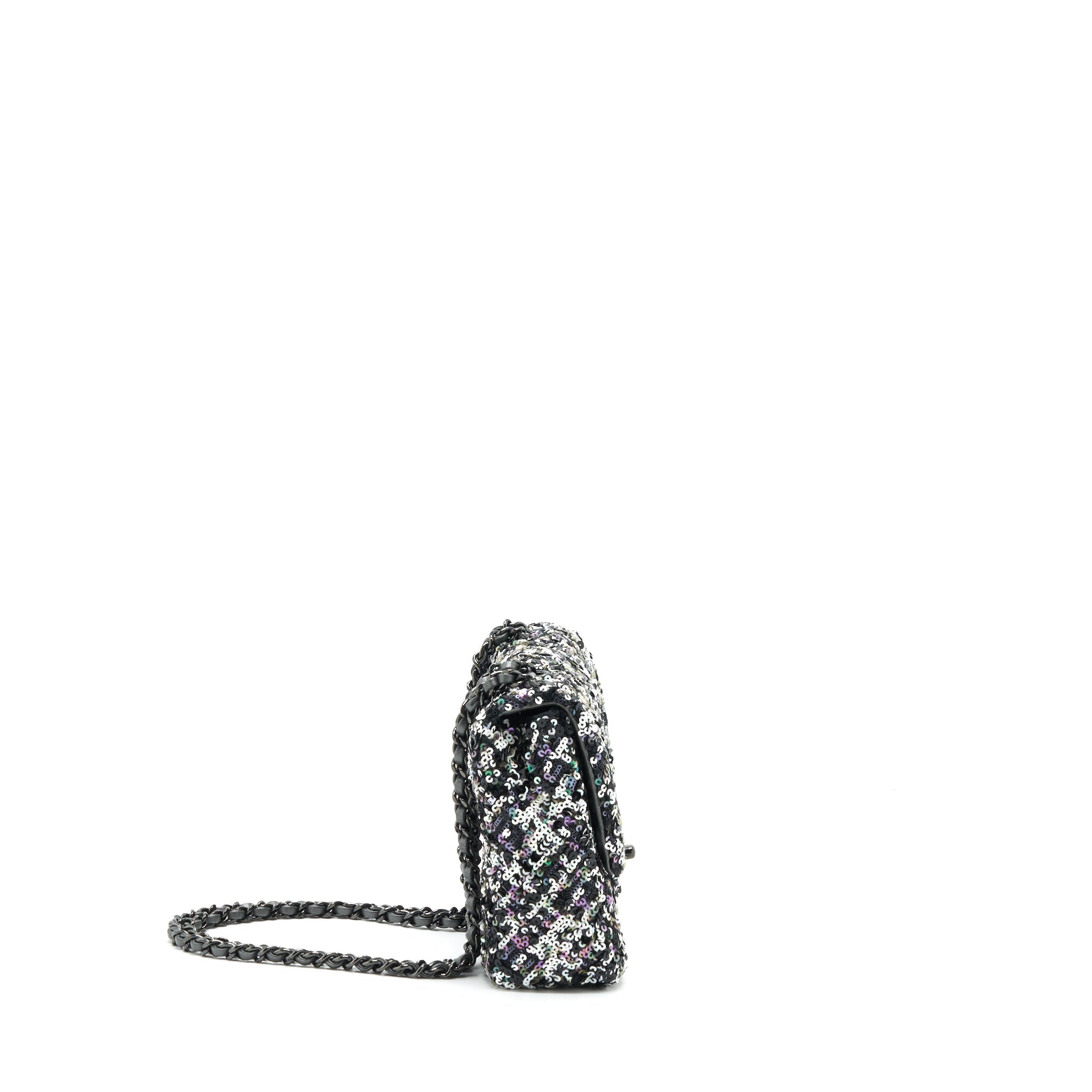 CHANEL MINI RECTANGULAR FLAP BAG SEQUINS MULTICOLOR BLACK HARDWARE