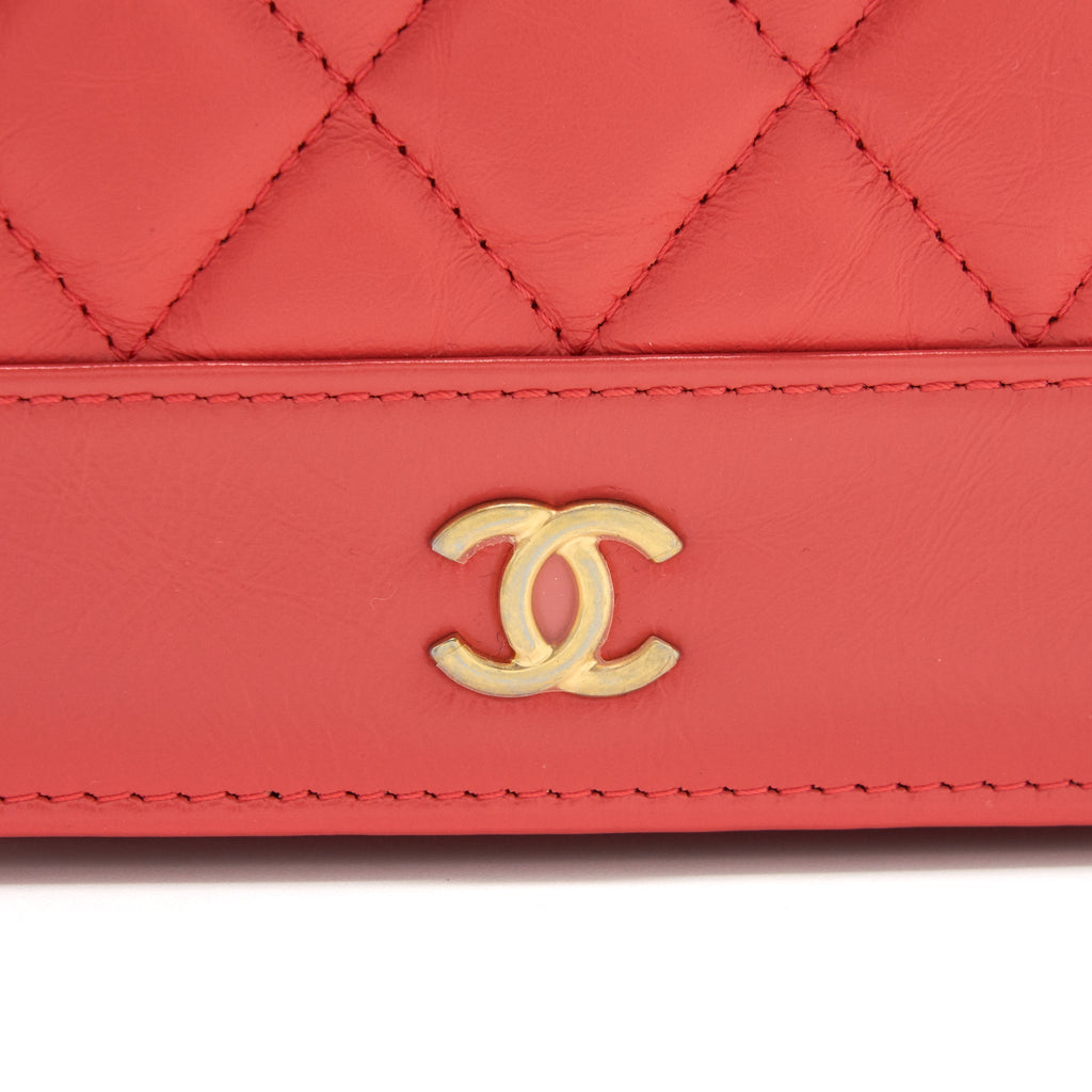 CHANEL WALLET ON CHAIN CORAL PINK DOUBLE COLOUR HARDWARE