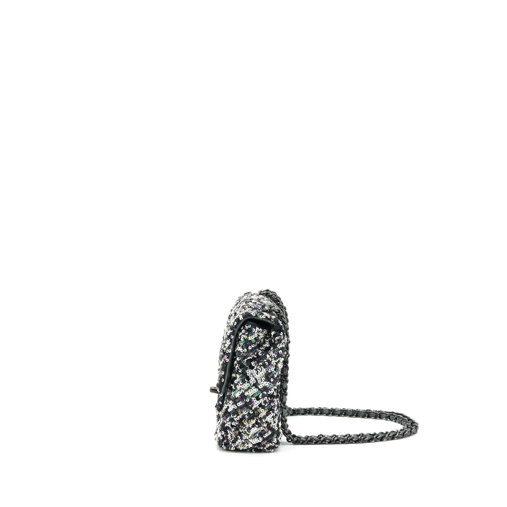 CHANEL MINI RECTANGULAR FLAP BAG SEQUINS MULTICOLOR BLACK HARDWARE