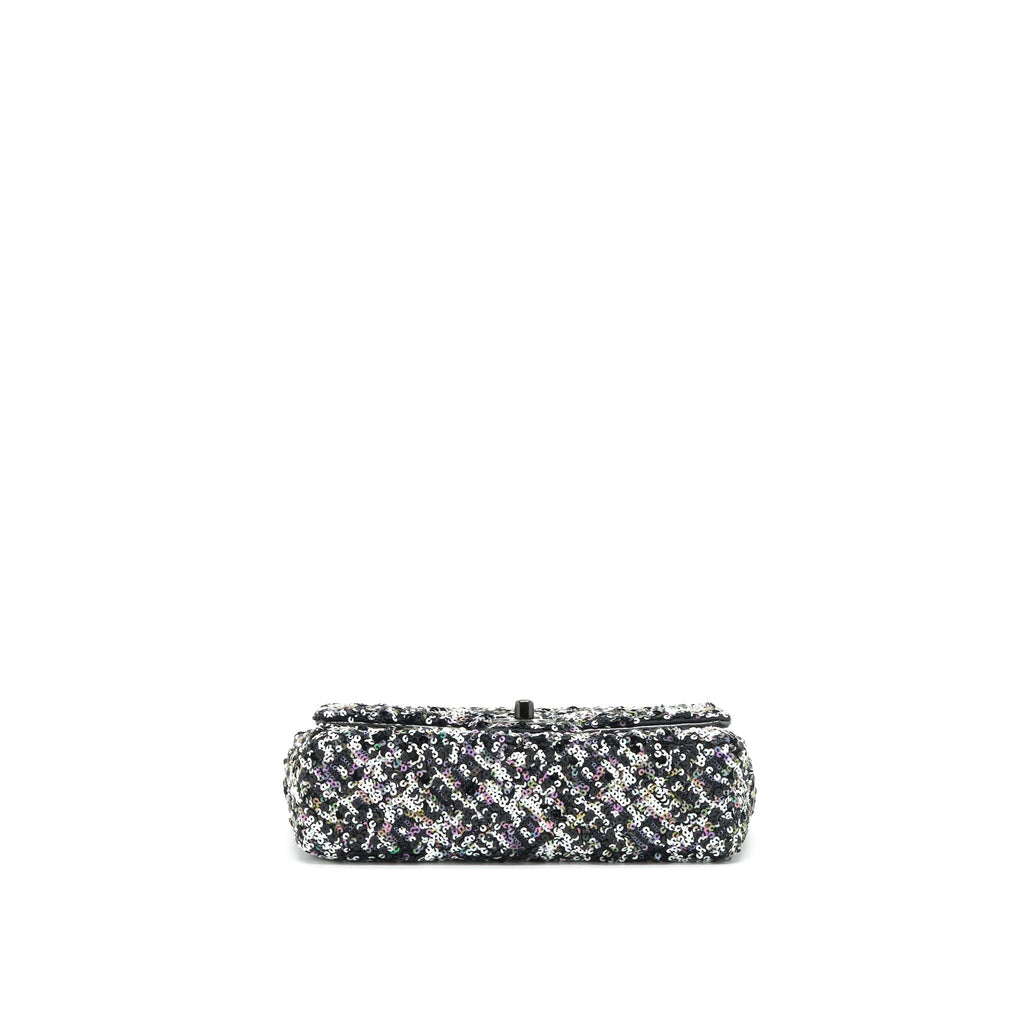 CHANEL MINI RECTANGULAR FLAP BAG SEQUINS MULTICOLOR BLACK HARDWARE