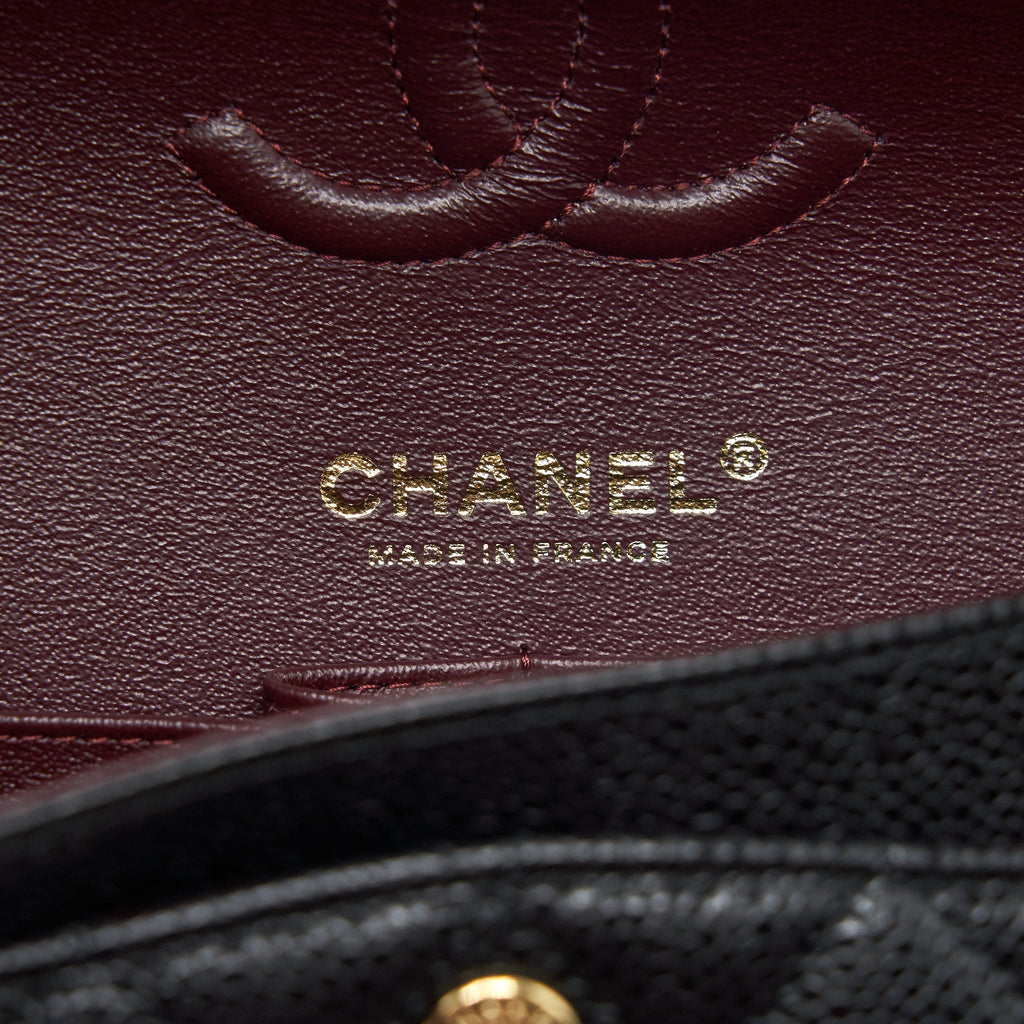 CHANEL 22C CAVIAR SMALL CLASSIC DOUBLE FLAP BAG BLACK GHW