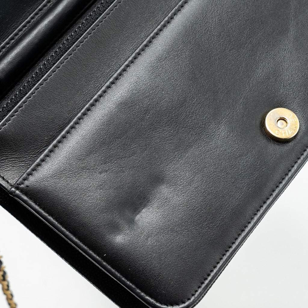 CHANEL BOY WALLET ON CHAIN CAVIAR BLACK GHW