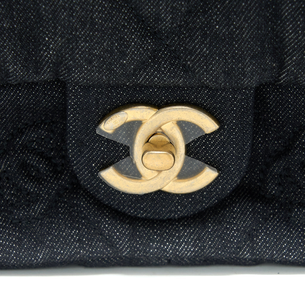 CHANEL 22S GIANT CHAIN FLAP SHOULDER BAG DENIM DARK BLUE BRUSHED GHW (MICROCHIP)