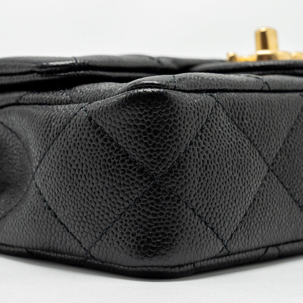 CHANEL COCO LOVE MINI FLAP BAG WITH ADJUSTABLE CHAIN CAVIAR BLACK GHW (MICROCHIP)