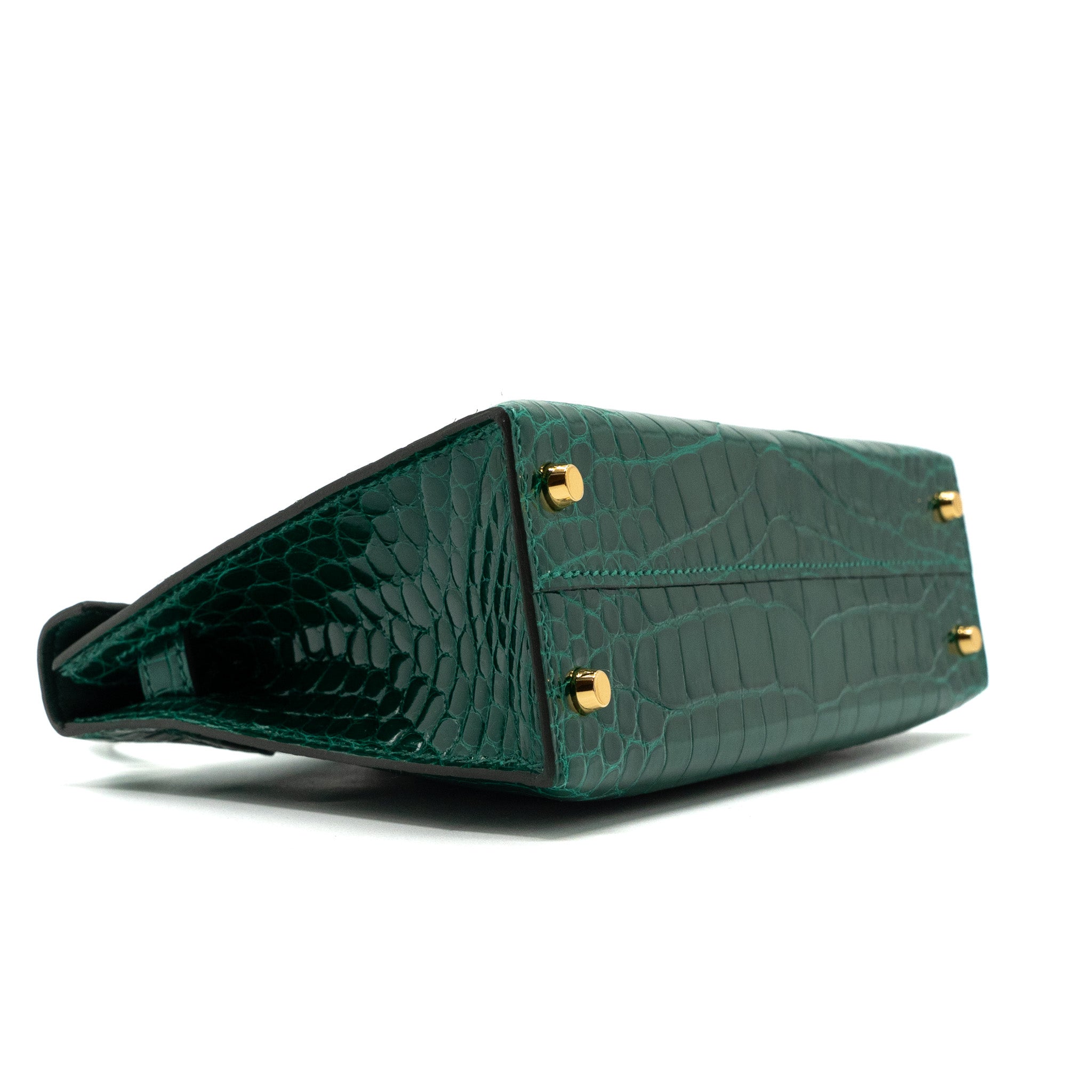 HERMES MINI KELLY II ALLIGATOR MISSISSIPPIENSIS LISSE 6Q VERT EMERAUDE GHW