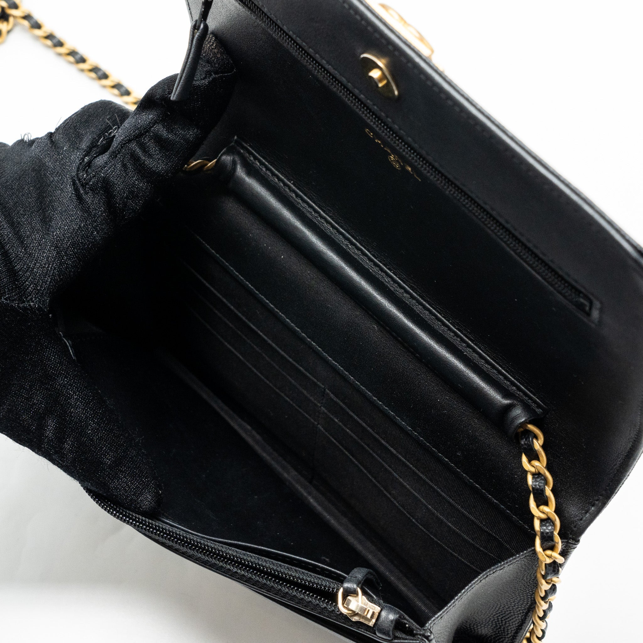 CHANEL BOY WALLET ON CHAIN CAVIAR BLACK GHW