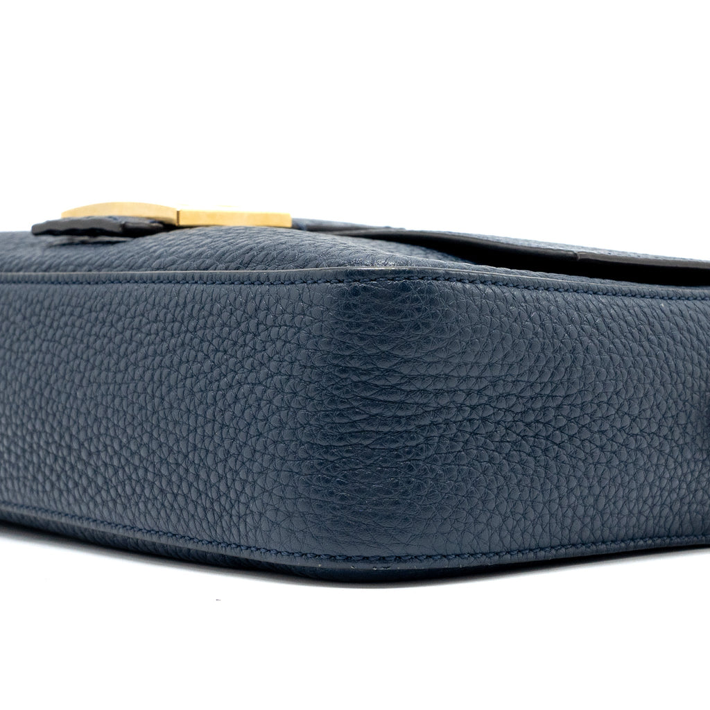 FENDI BAGUETTE BAG GRAINED CALFSKIN DARK BLUE GHW