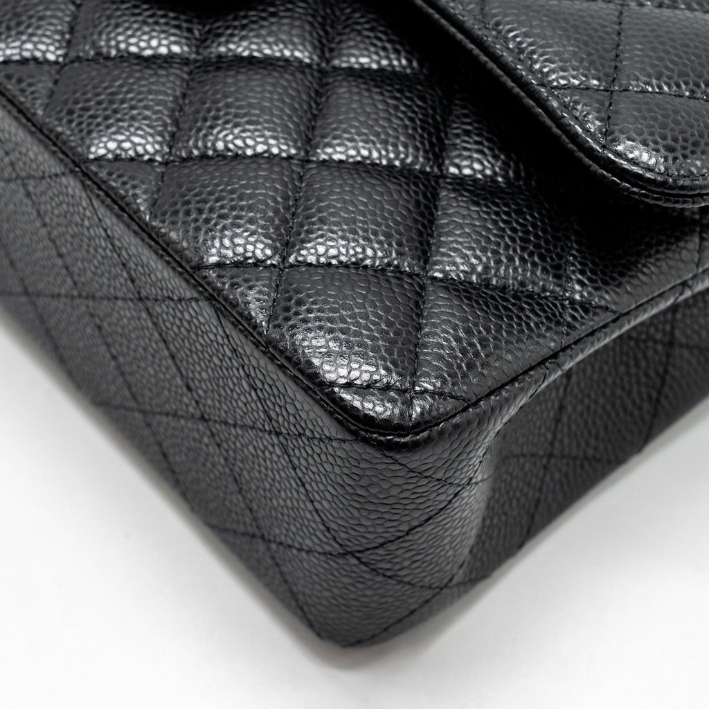 CHANEL SMALL CLASSIC DOUBLE FLAP BAG CAVIAR BLACK SHW (MICROCHIP)