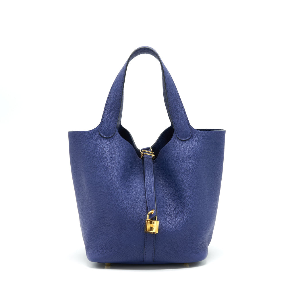 HERMES PICOTIN 22 LOCK BAG TAURILLON MAURICE BLUE SAPHIR GHW