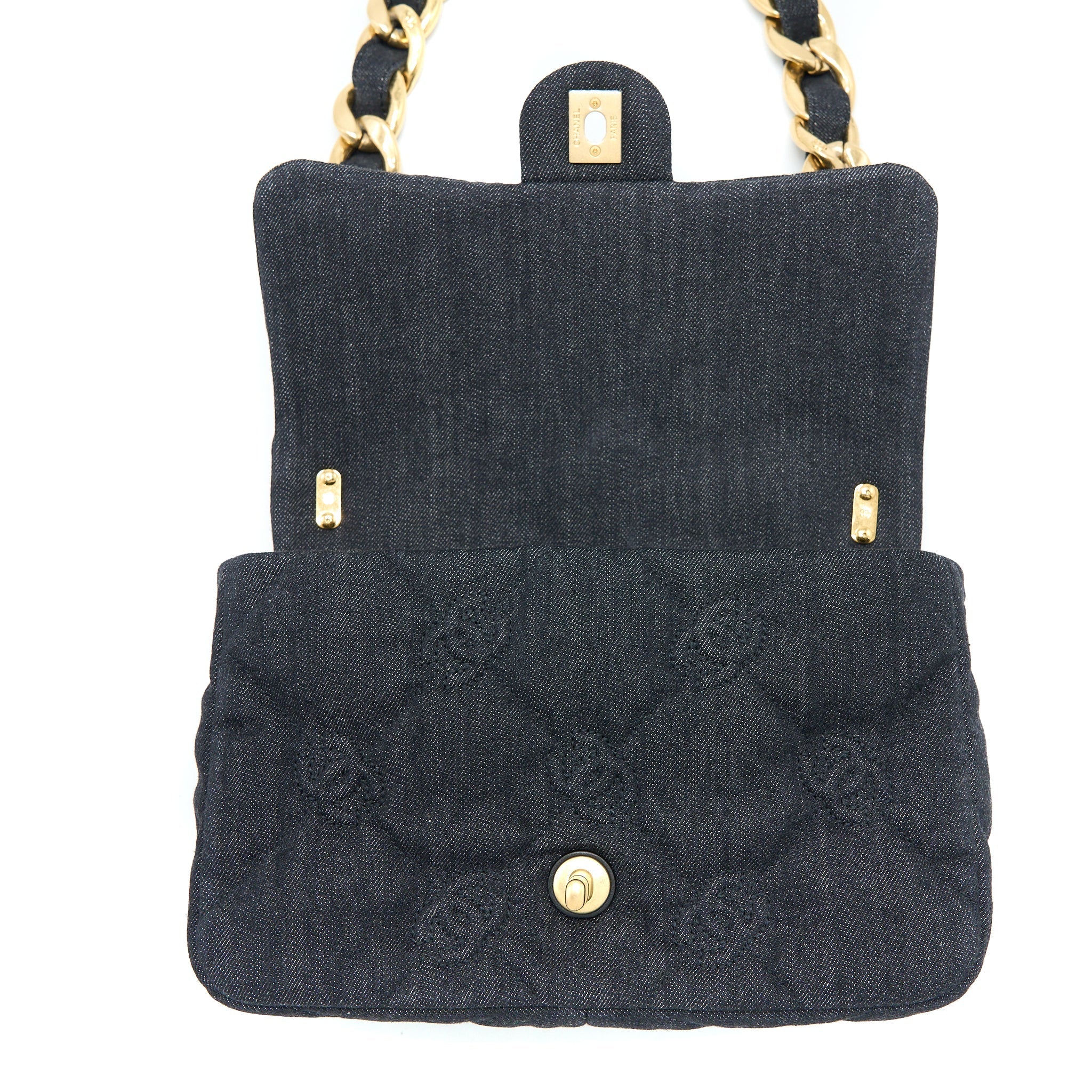 CHANEL 22S GIANT CHAIN FLAP SHOULDER BAG DENIM DARK BLUE BRUSHED GHW (MICROCHIP)