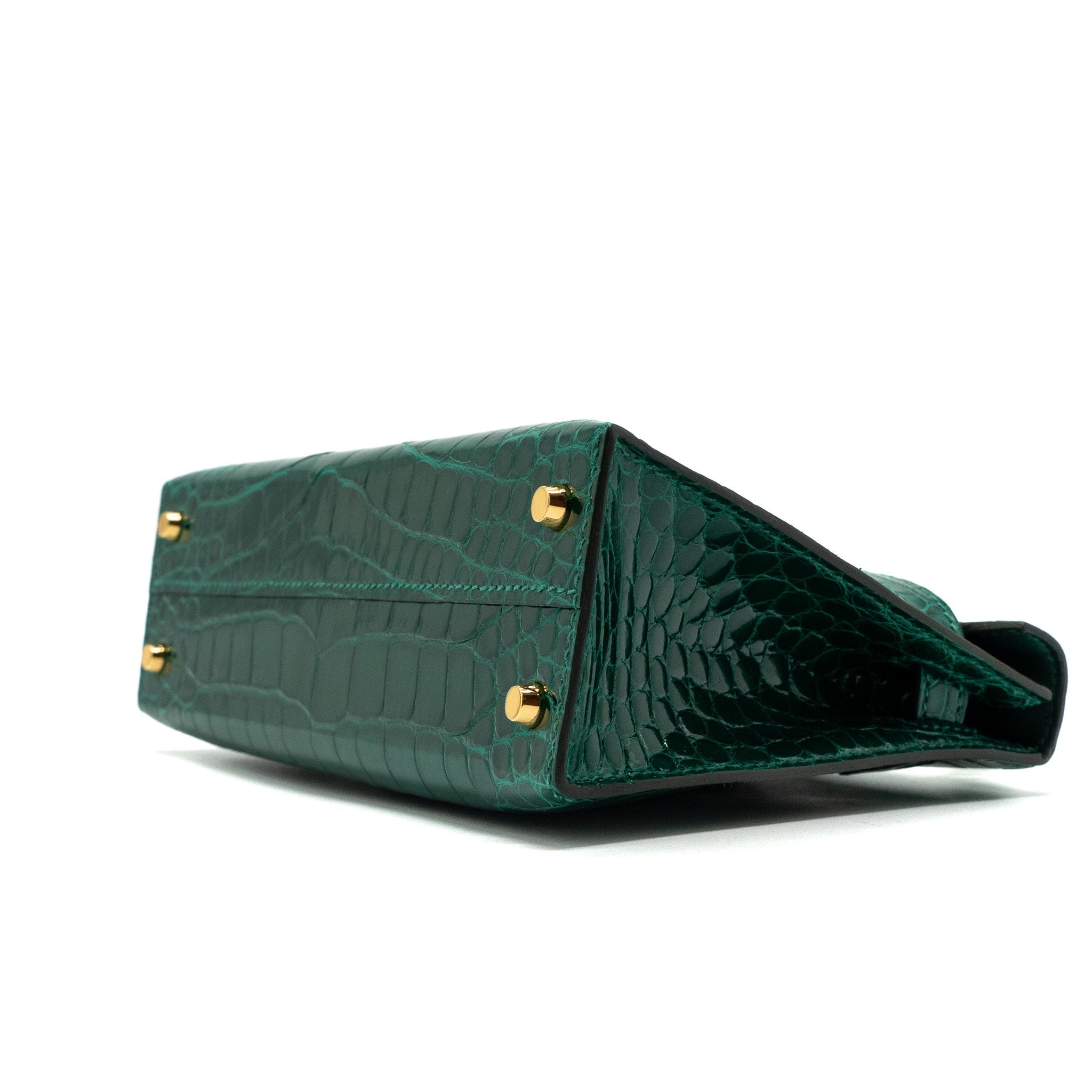 HERMES MINI KELLY II ALLIGATOR MISSISSIPPIENSIS LISSE 6Q VERT EMERAUDE GHW