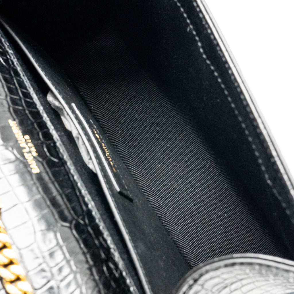SAINT LAURENT/YSL MEDIUM KATE TASSEL BAG CROC-EMBOSSED CALFSKIN BLACK GHW