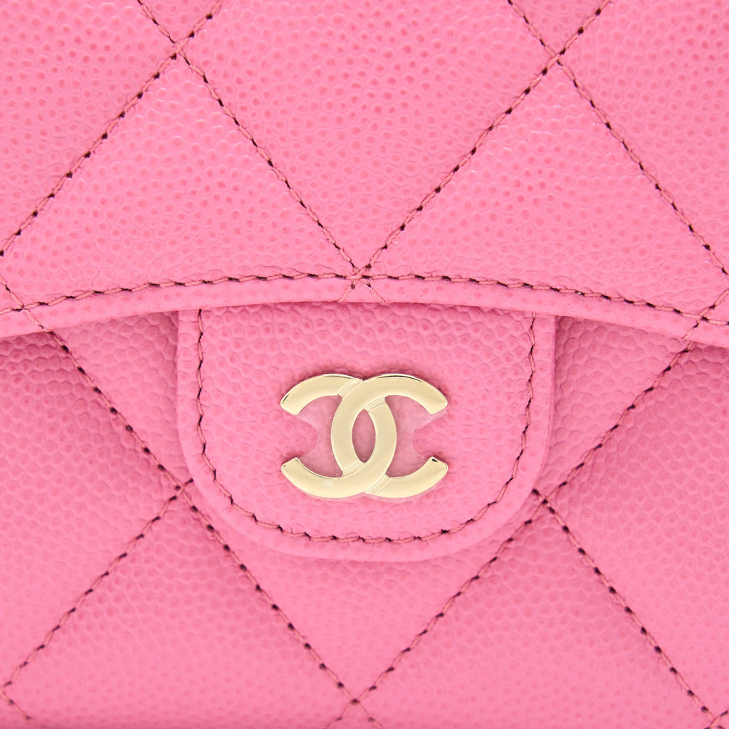CHANEL MINI FLAP CARD HOLDER CAVIAR PINK LGHW